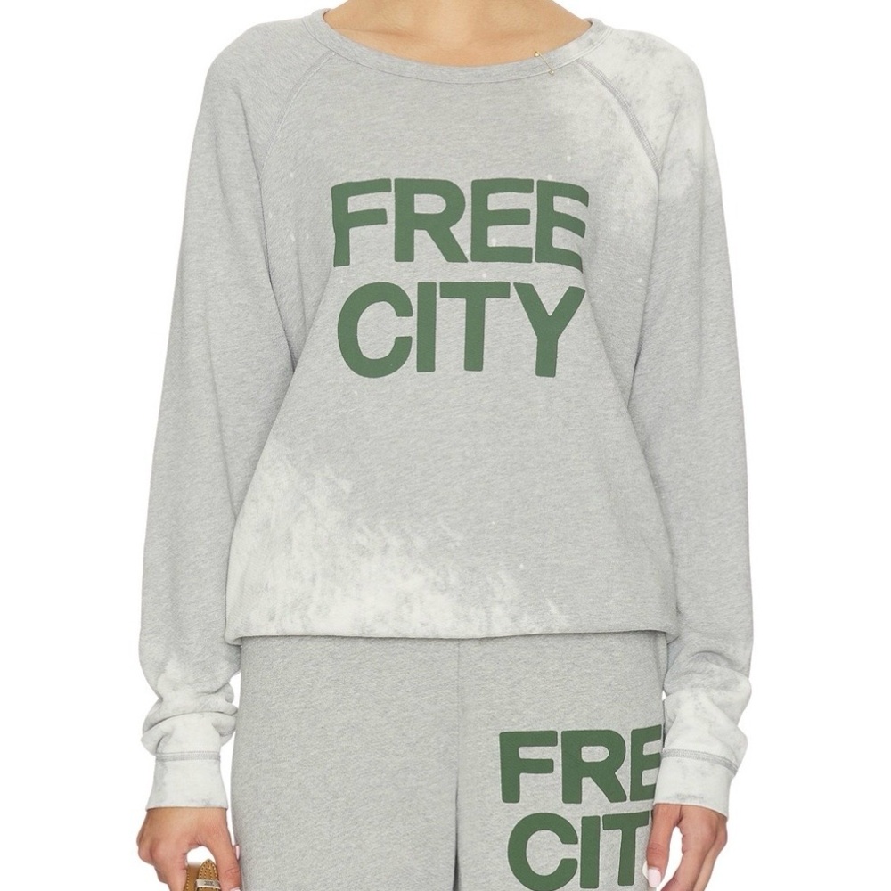 Free City Gray Long Sleeve Tee with Green Print